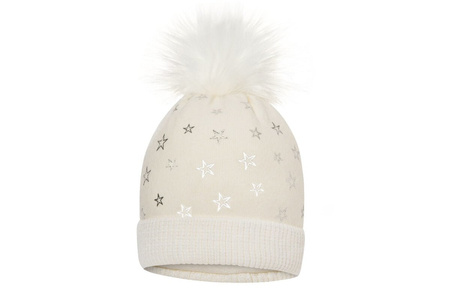 
                    BROEL Lucja czapka na zimę dla dziewczynki duży pompon ecru
                