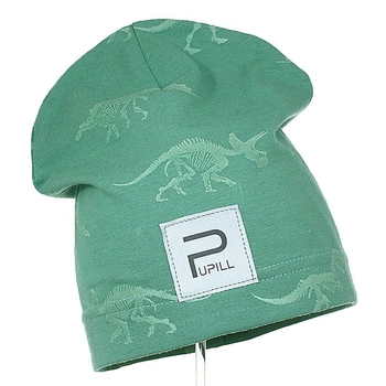 Pupill T-Rex czapka dla chłopca dinozaury odblaskowa zielona